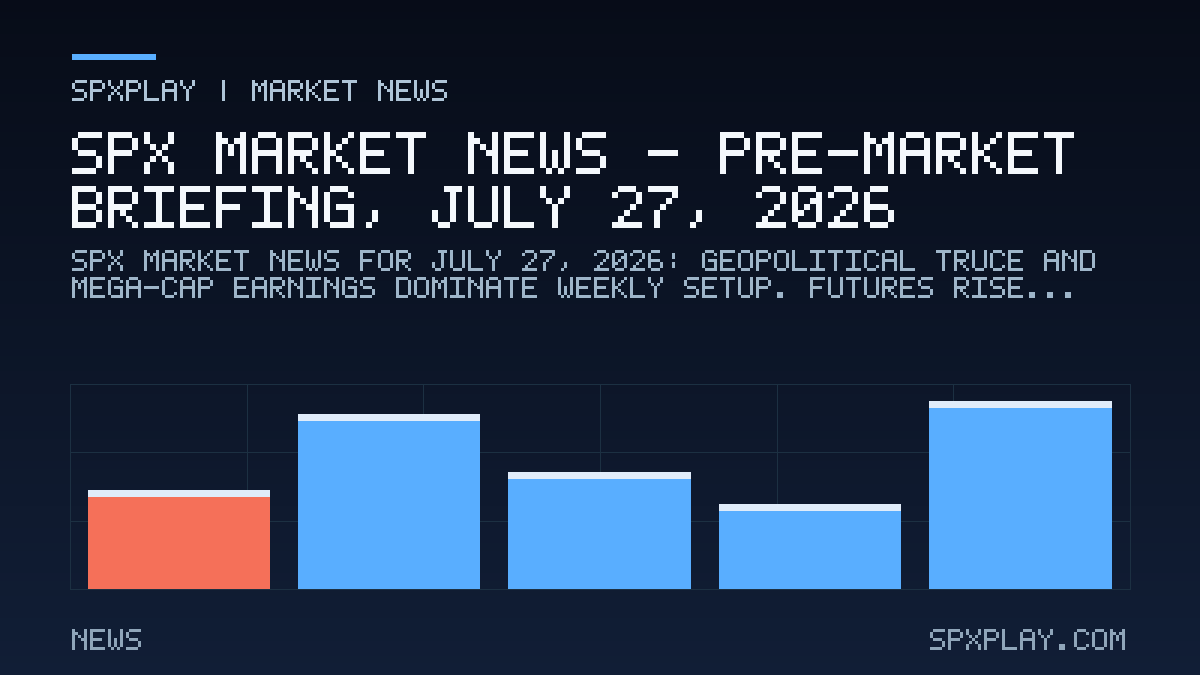 Market news graphic for SPX Market News — Pre-market briefing, July 27, 2026: Geopolitical Truce and Mega-Cap Earnings Dominate Weekly Setup