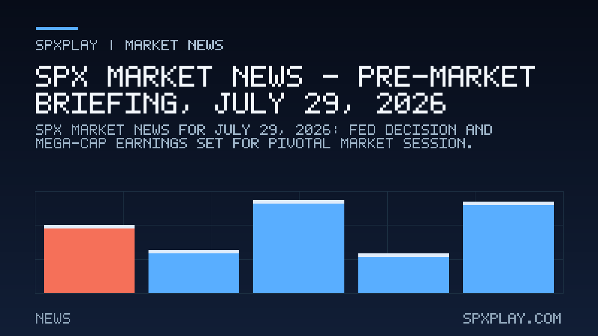 Market news graphic for SPX Market News — Pre-market briefing, July 29, 2026: Fed Decision and Mega-Cap Earnings Set for Pivotal Market Session