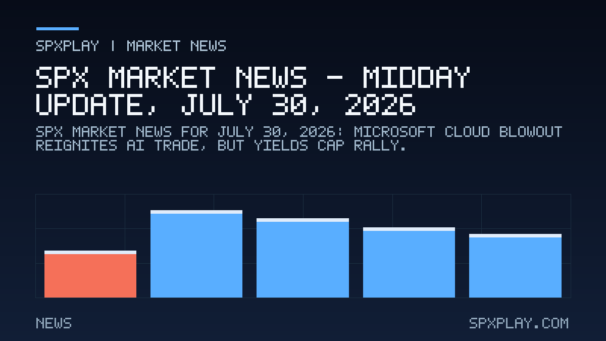 Market news graphic for SPX Market News — Midday update, July 30, 2026: Microsoft Cloud Blowout Reignites AI Trade, But Yields Cap Rally