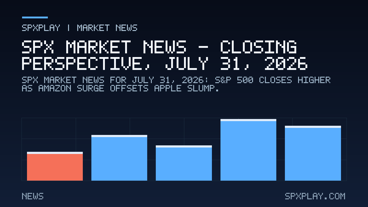 Market news graphic for SPX Market News — Closing perspective, July 31, 2026: S&P 500 Closes Higher as Amazon Surge Offsets Apple Slump