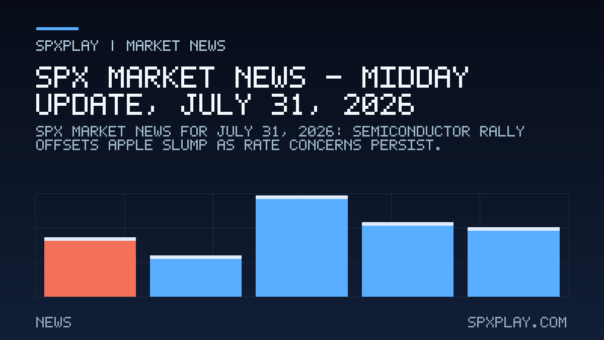 Market news graphic for SPX Market News — Midday update, July 31, 2026: Semiconductor Rally Offsets Apple Slump as Rate Concerns Persist