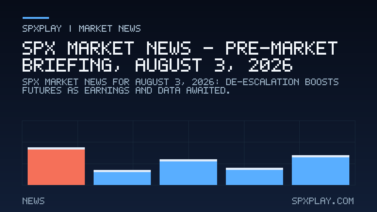 Market news graphic for SPX Market News — Pre-market briefing, August 3, 2026: De-escalation Boosts Futures as Earnings and Data Awaited