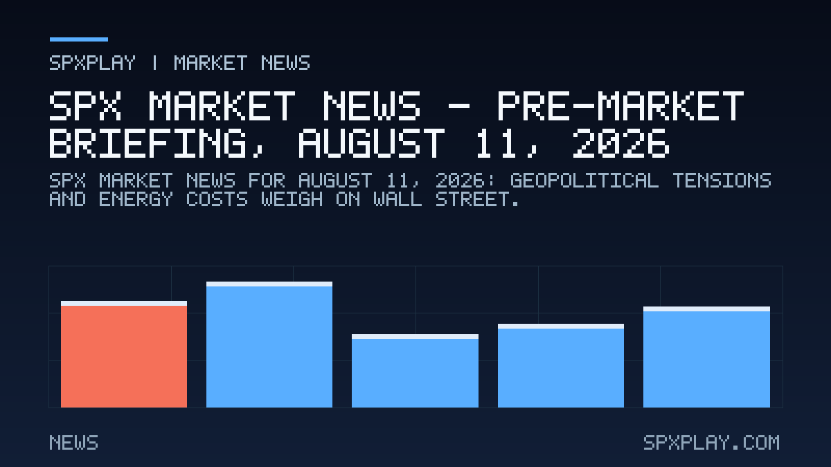 Market news graphic for SPX Market News — Pre-market briefing, August 11, 2026: Geopolitical Tensions and Energy Costs Weigh on Wall Street
