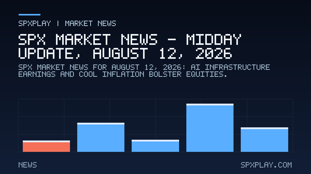 Market news graphic for SPX Market News — Midday update, August 12, 2026: AI Infrastructure Earnings and Cool Inflation Bolster Equities