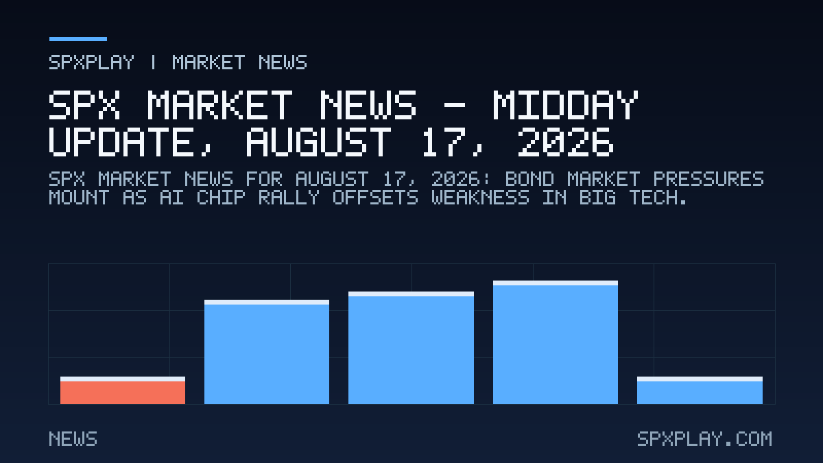 Market news graphic for SPX Market News — Midday update, August 17, 2026: Bond Market Pressures Mount as AI Chip Rally Offsets Weakness in Big Tech