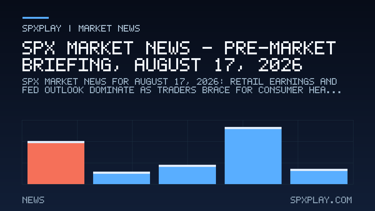 Market news graphic for SPX Market News — Pre-market briefing, August 17, 2026: Retail earnings and Fed outlook dominate as traders brace for…