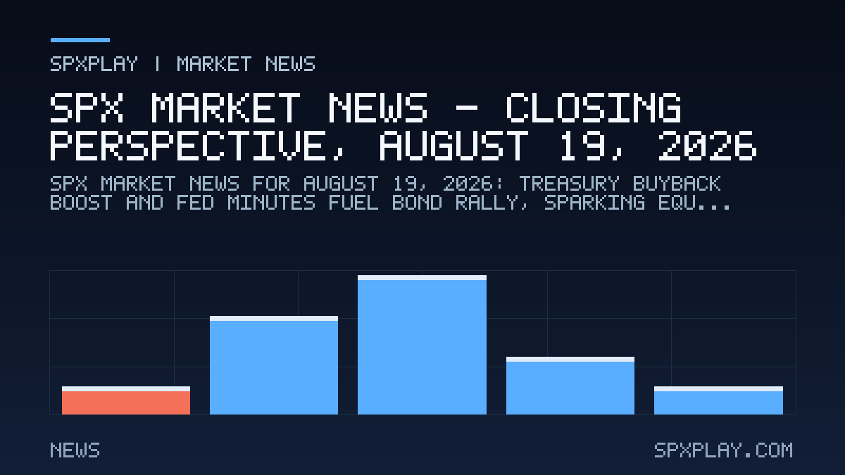 Market news graphic for SPX Market News — Closing perspective, August 19, 2026: Treasury Buyback Boost and Fed Minutes Fuel Bond Rally, Sparking…