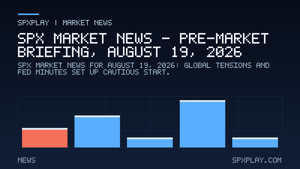 Market news graphic for SPX Market News — Pre-market briefing, August 19, 2026: Global Tensions and Fed Minutes Set Up Cautious Start