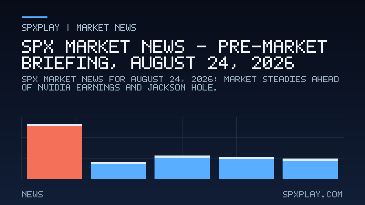 Market news graphic for SPX Market News — Pre-market briefing, August 24, 2026: Market Steadies Ahead of Nvidia Earnings and Jackson Hole
