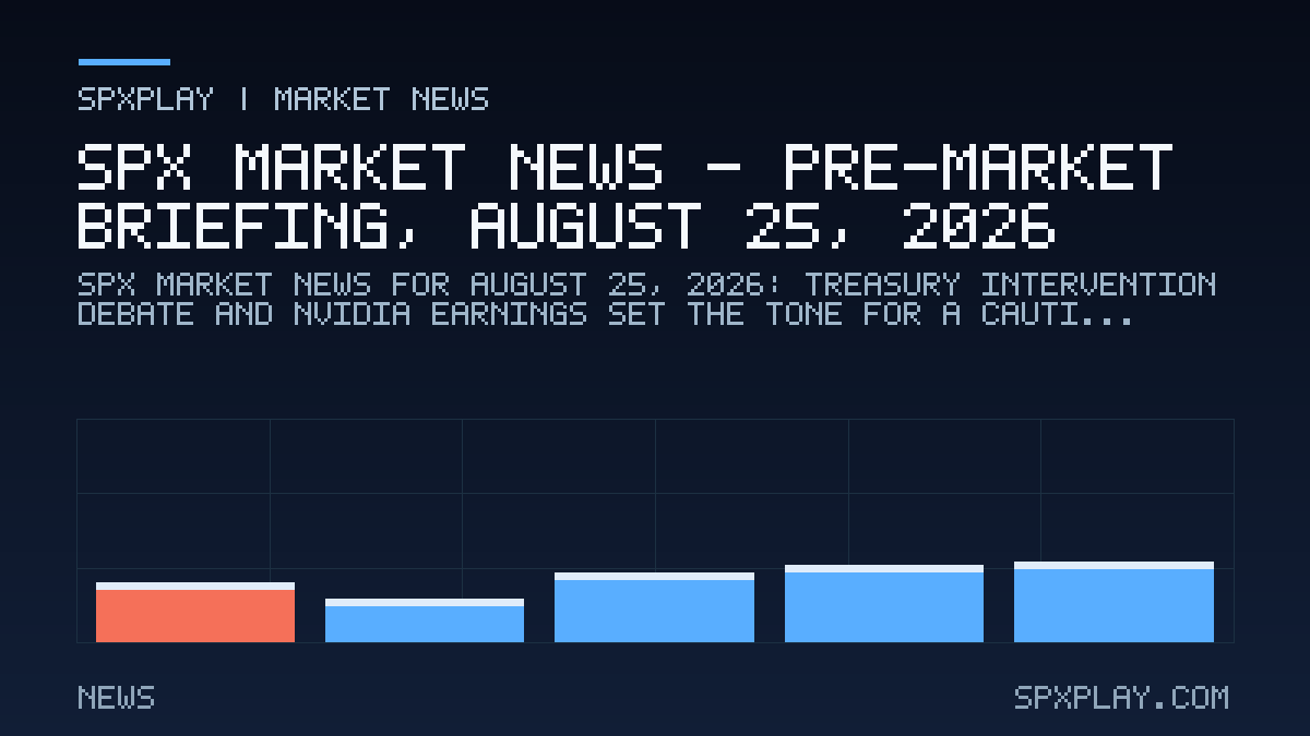 Market news graphic for SPX Market News — Pre-market briefing, August 25, 2026: Treasury Intervention Debate and Nvidia Earnings Set the Tone for a…