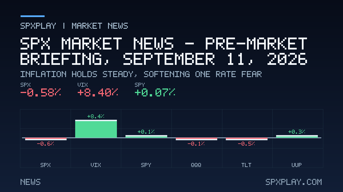 Market news graphic for SPX Market News — Pre-market briefing, September 11, 2026: Inflation Holds Steady, Softening One Rate Fear