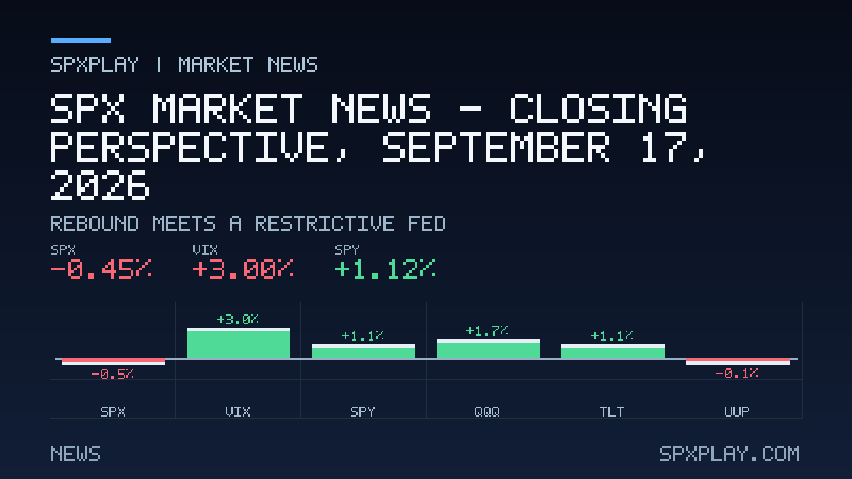 Market news graphic for SPX Market News — Closing perspective, September 17, 2026: Rebound Meets a Restrictive Fed
