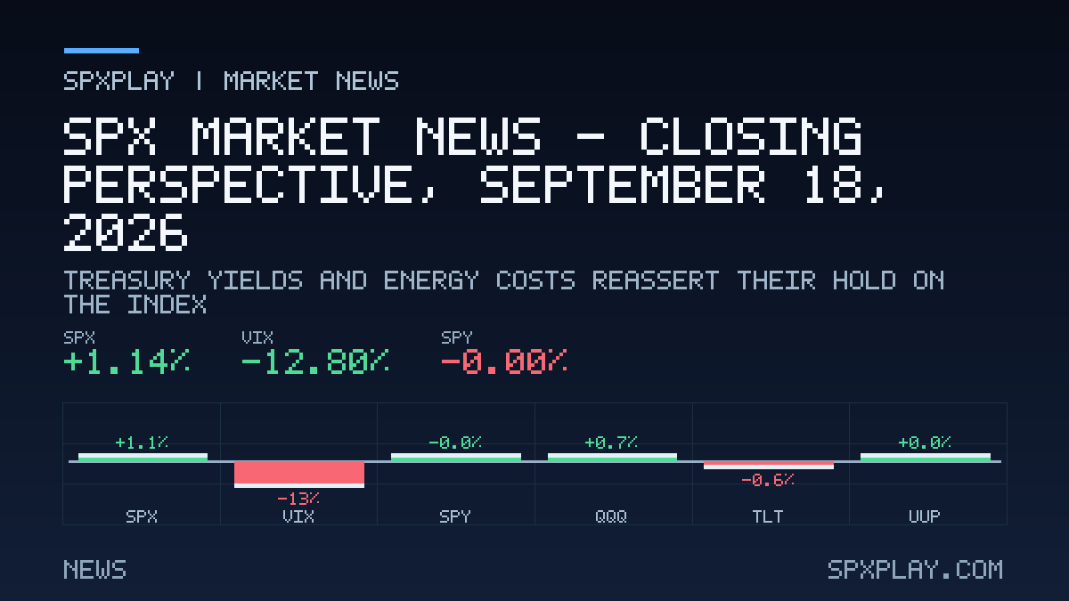 Market news graphic for SPX Market News — Closing perspective, September 18, 2026: Treasury Yields and Energy Costs Reassert Their Hold on the Index
