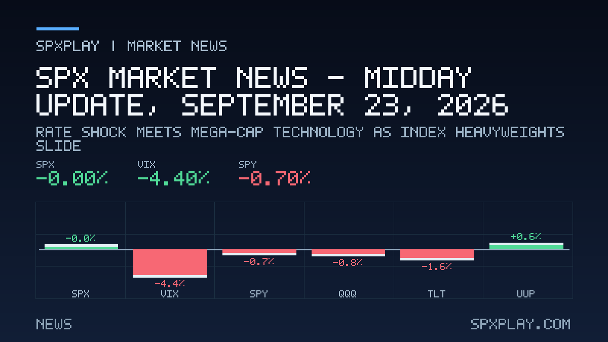 Market news graphic for SPX Market News — Midday update, September 23, 2026: Rate Shock Meets Mega-Cap Technology As Index Heavyweights Slide