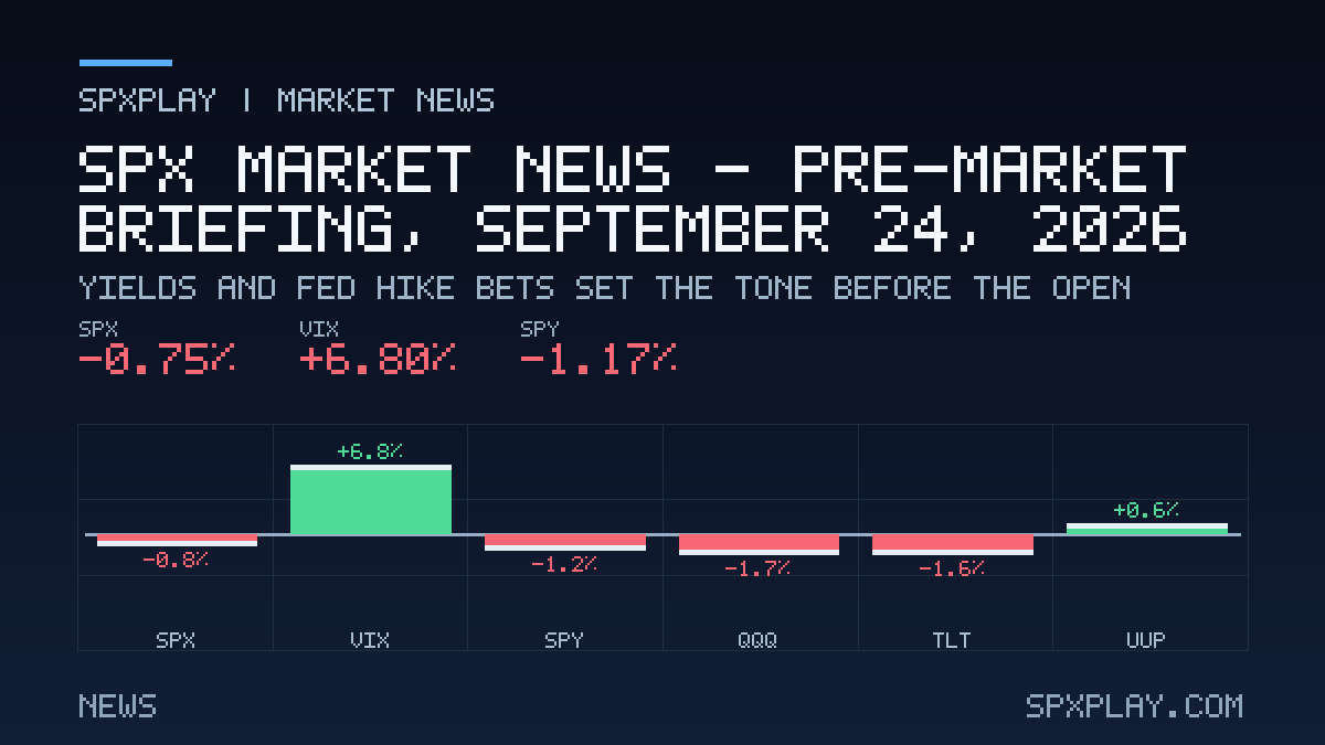 Market news graphic for SPX Market News — Pre-market briefing, September 24, 2026: Yields and Fed Hike Bets Set the Tone Before the Open