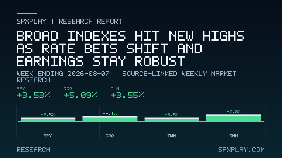 Research graphic for Broad Indexes Hit New Highs as Rate Bets Shift and Earnings Stay Robust: A surprising employment contraction and downward…