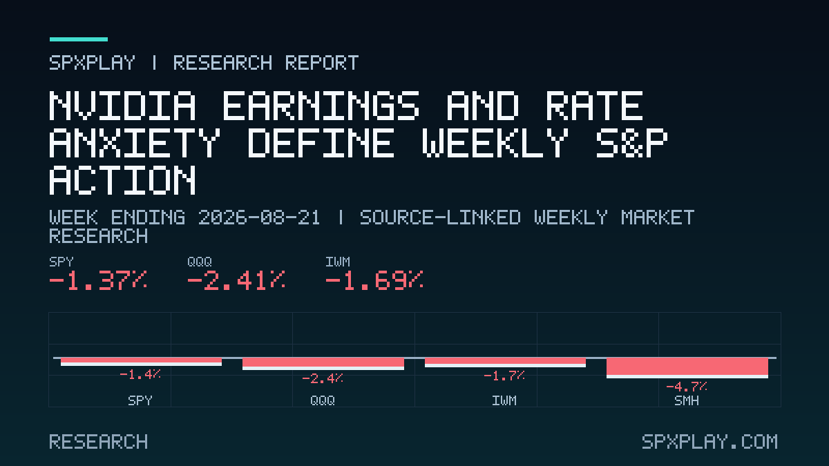 Research graphic for Nvidia Earnings and Rate Anxiety Define Weekly S&P Action: The S&P enters a high-stakes week with Nvidia earnings, Fed remarks…